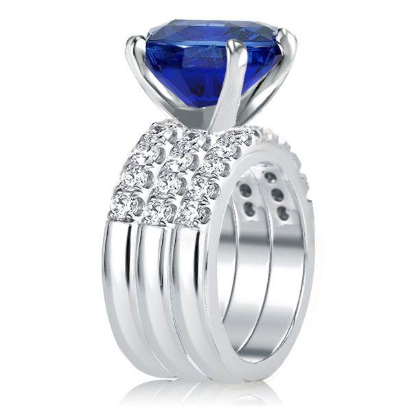 Princess Cut Blue Sapphire 3-Piece Sterling Silver Wedding Set