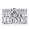 Triple Row Eternity White Sapphire Stackable Ring Set - Sterling Silver Wedding Bands