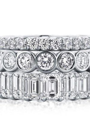 Triple Row Eternity White Sapphire Stackable Ring Set - Sterling Silver Wedding Bands
