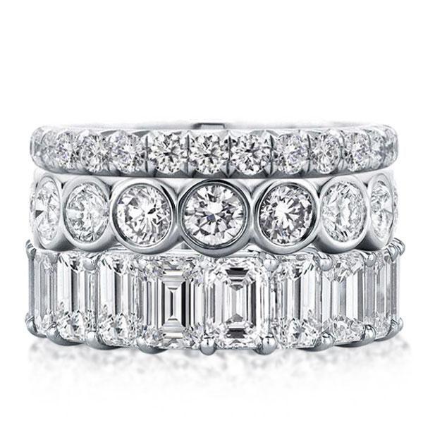 Triple Row Eternity White Sapphire Stackable Ring Set - Sterling Silver Wedding Bands