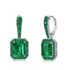 Emerald and Black Sapphire Drop Earrings in Two-Tone Rhodium Plated 925 Sterling Silver
