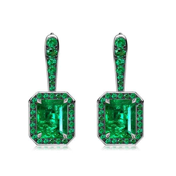 Emerald and Black Sapphire Drop Earrings in Two-Tone Rhodium Plated 925 Sterling Silver