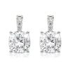 Cushion Cut White Sapphire Drop Earrings - Sterling Silver Dangle Earrings