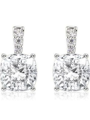 Cushion Cut White Sapphire Drop Earrings - Sterling Silver Dangle Earrings