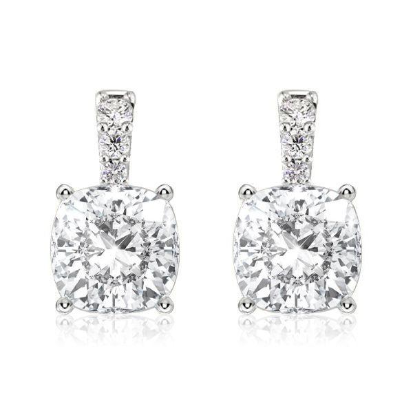 Cushion Cut White Sapphire Drop Earrings - Sterling Silver Dangle Earrings