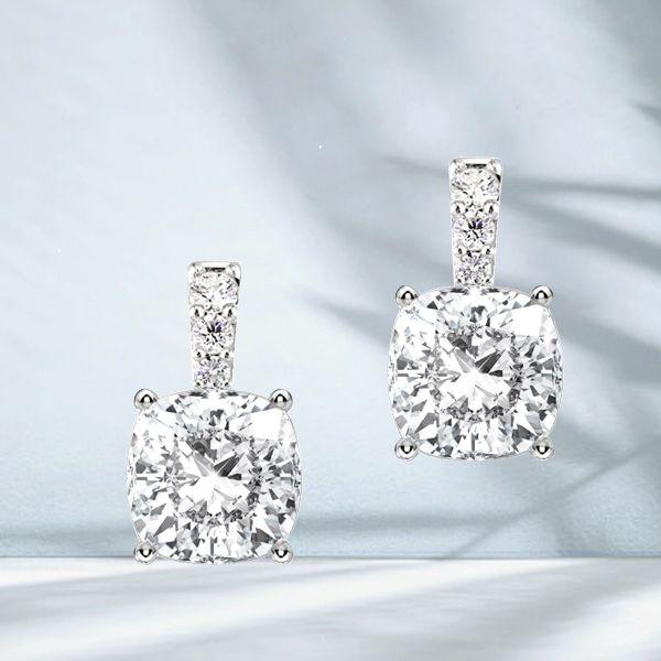 Cushion Cut White Sapphire Drop Earrings - Sterling Silver Dangle Earrings
