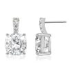 Cushion Cut White Sapphire Drop Earrings - Sterling Silver Dangle Earrings