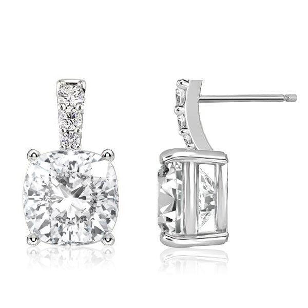 Cushion Cut White Sapphire Drop Earrings - Sterling Silver Dangle Earrings