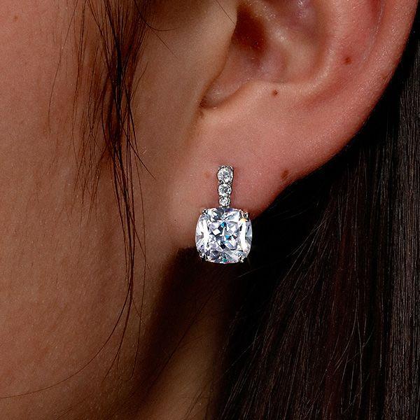 Cushion Cut White Sapphire Drop Earrings - Sterling Silver Dangle Earrings