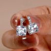 Cushion Cut White Sapphire Drop Earrings - Sterling Silver Dangle Earrings