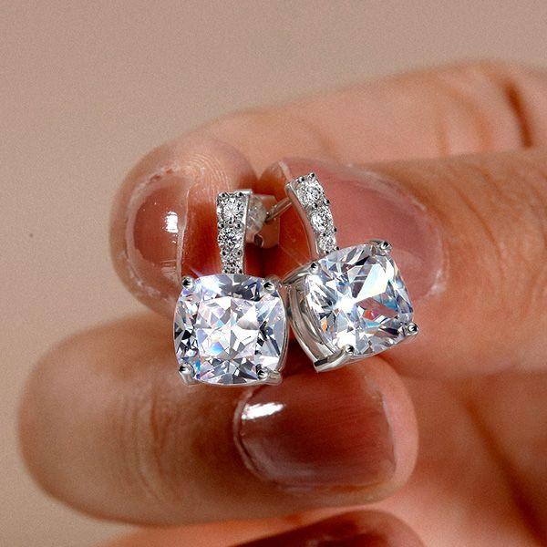 Cushion Cut White Sapphire Drop Earrings - Sterling Silver Dangle Earrings