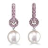 Pink Sapphire and Pearl Drop Earrings for Women in Rhodium-Plated Sterling Silver