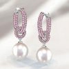 Pink Sapphire and Pearl Drop Earrings for Women in Rhodium-Plated Sterling Silver
