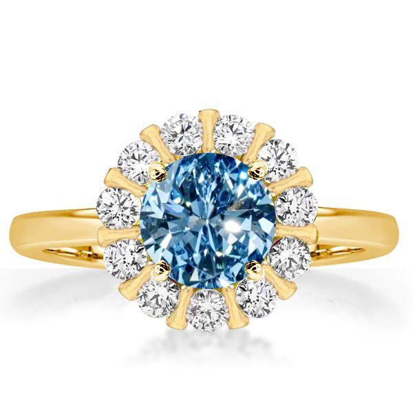 Blue Topaz Cluster Engagement Ring - Vintage Style in 18K Gold Plated Sterling Silver