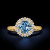 Blue Topaz Cluster Engagement Ring - Vintage Style in 18K Gold Plated Sterling Silver