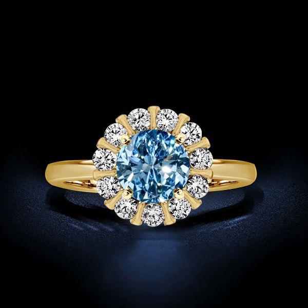 Blue Topaz Cluster Engagement Ring - Vintage Style in 18K Gold Plated Sterling Silver