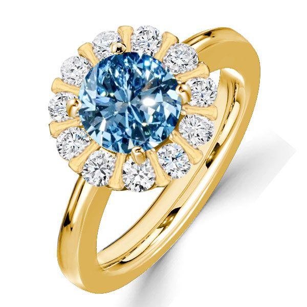Blue Topaz Cluster Engagement Ring - Vintage Style in 18K Gold Plated Sterling Silver