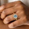 Blue Topaz Cluster Engagement Ring - Vintage Style in 18K Gold Plated Sterling Silver