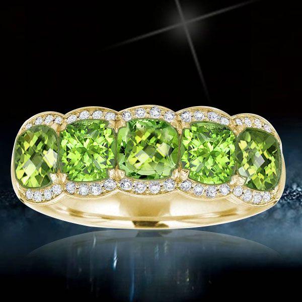 Cushion Cut Peridot Wedding Band - 18K Gold Plated Sterling Silver Halo Ring