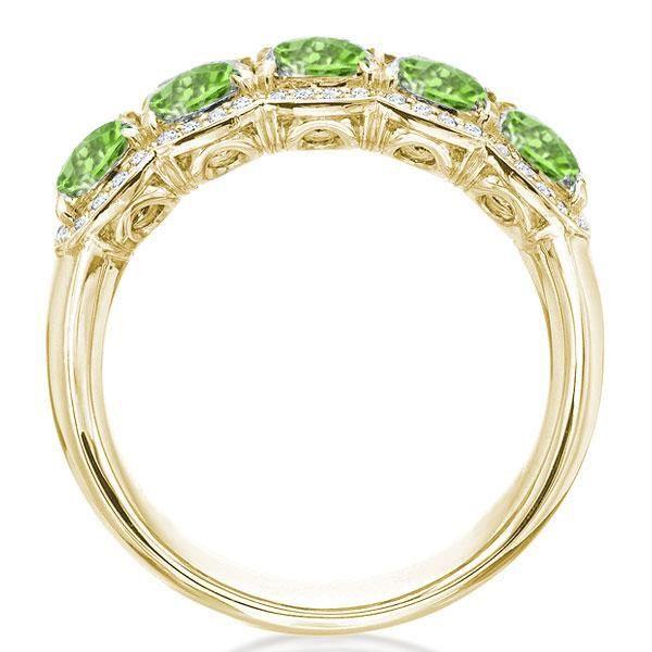 Cushion Cut Peridot Wedding Band - 18K Gold Plated Sterling Silver Halo Ring