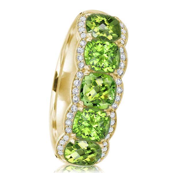 Cushion Cut Peridot Wedding Band - 18K Gold Plated Sterling Silver Halo Ring