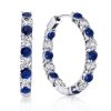 Sterling Silver Hoop Earrings - Blue & White Round Design, Classic Style
