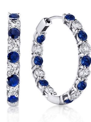 Sterling Silver Hoop Earrings - Blue & White Round Design, Classic Style