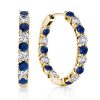 Sterling Silver Hoop Earrings - Blue & White Round Design, Classic Style
