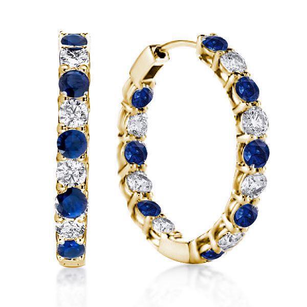 Sterling Silver Hoop Earrings - Blue & White Round Design, Classic Style