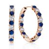 Sterling Silver Hoop Earrings - Blue & White Round Design, Classic Style