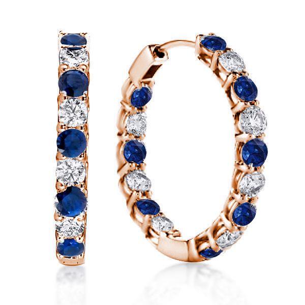 Sterling Silver Hoop Earrings - Blue & White Round Design, Classic Style