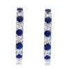 Sterling Silver Hoop Earrings - Blue & White Round Design, Classic Style