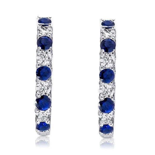 Sterling Silver Hoop Earrings - Blue & White Round Design, Classic Style
