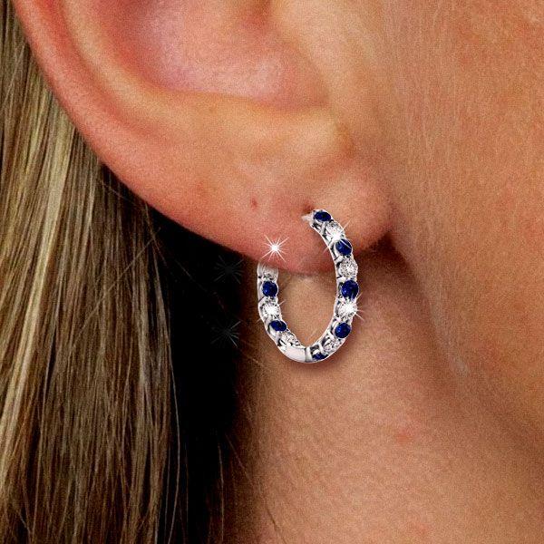 Sterling Silver Hoop Earrings - Blue & White Round Design, Classic Style