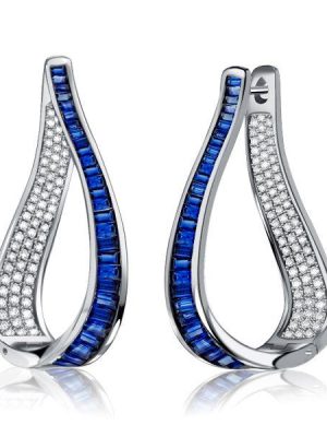 Teardrop Hoop Earrings with White Sapphires in Sterling Silver