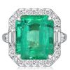 Halo Emerald Cut Green Simulated Emerald Sterling Silver Engagement Ring