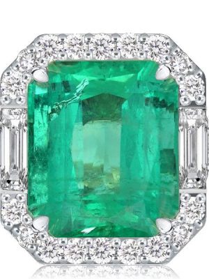 Halo Emerald Cut Green Simulated Emerald Sterling Silver Engagement Ring