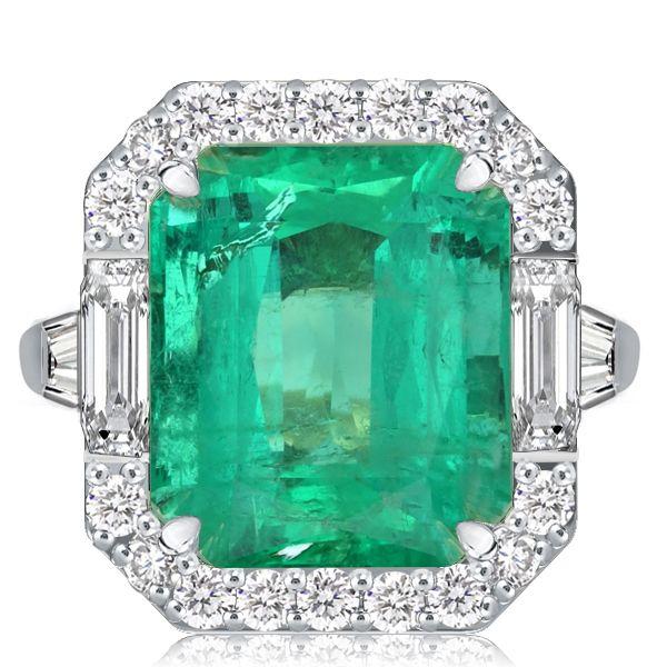 Halo Emerald Cut Green Simulated Emerald Sterling Silver Engagement Ring