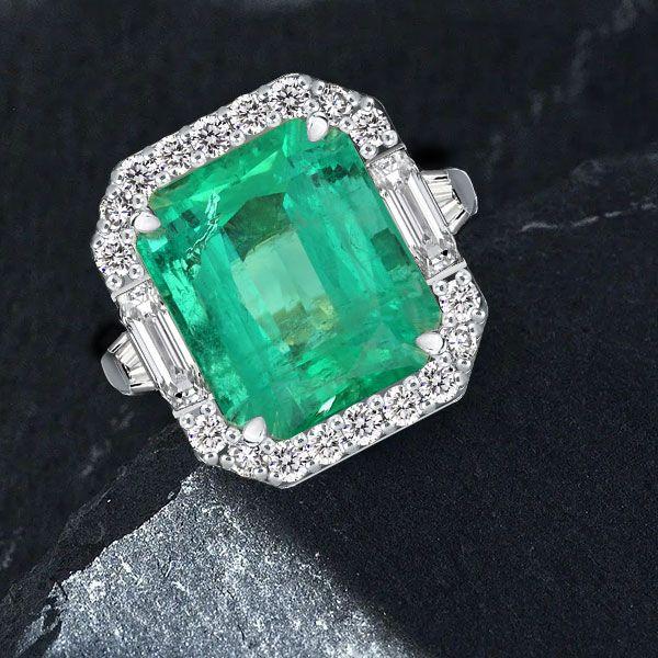 Halo Emerald Cut Green Simulated Emerald Sterling Silver Engagement Ring