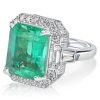 Halo Emerald Cut Green Simulated Emerald Sterling Silver Engagement Ring