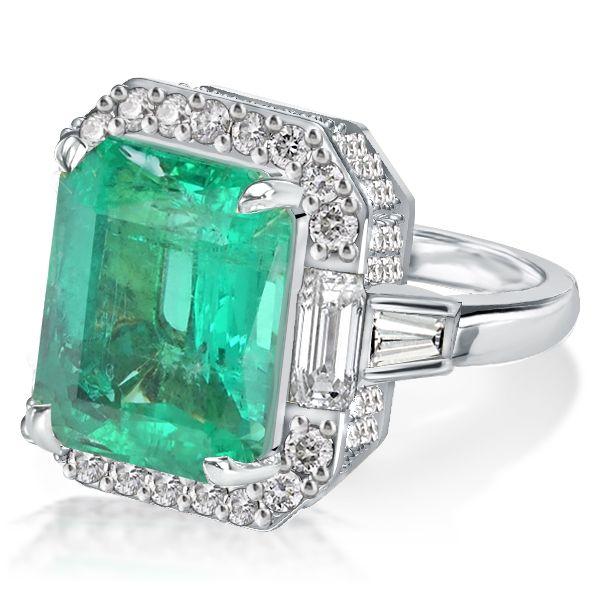 Halo Emerald Cut Green Simulated Emerald Sterling Silver Engagement Ring