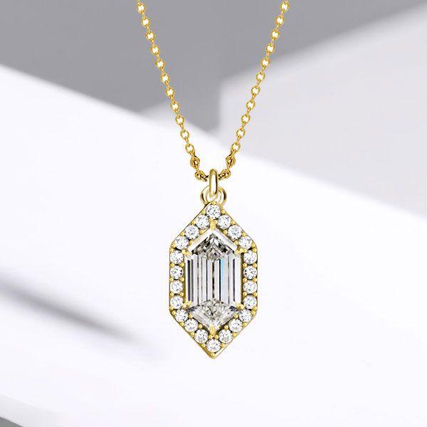 Hexagon Halo Pendant Necklace - 925 Sterling Silver, Multi-Chain Lengths