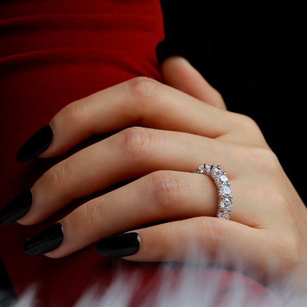 Sterling Silver Round Brilliant White Sapphire Eternity Band Wedding Ring