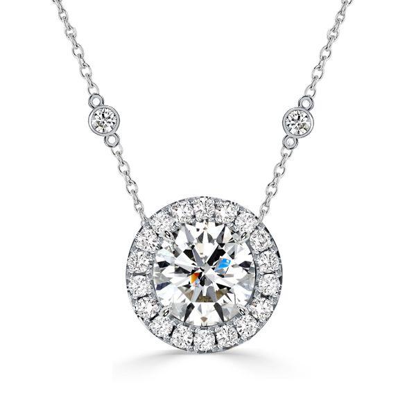Halo Round Cut Sterling Silver Pendant Necklace - 0.99 CT. TW
