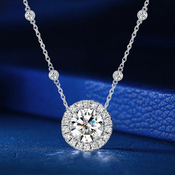 Halo Round Cut Sterling Silver Pendant Necklace - 0.99 CT. TW