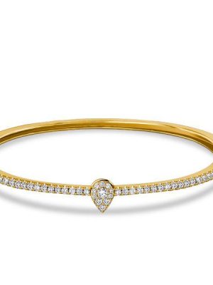 18K Gold Plated Sterling Silver Halo Round Cut Bangle Bracelet for Women (7 Inch)