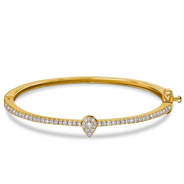 18K Gold Plated Sterling Silver Halo Round Cut Bangle Bracelet for Women (7 Inch)
