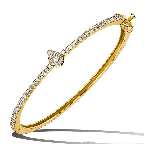 18K Gold Plated Sterling Silver Halo Round Cut Bangle Bracelet for Women (7 Inch)
