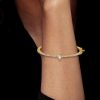 18K Gold Plated Sterling Silver Halo Round Cut Bangle Bracelet for Women (7 Inch)