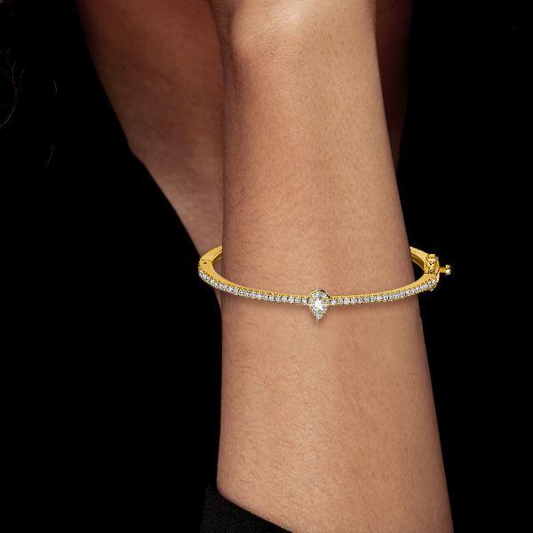 18K Gold Plated Sterling Silver Halo Round Cut Bangle Bracelet for Women (7 Inch)